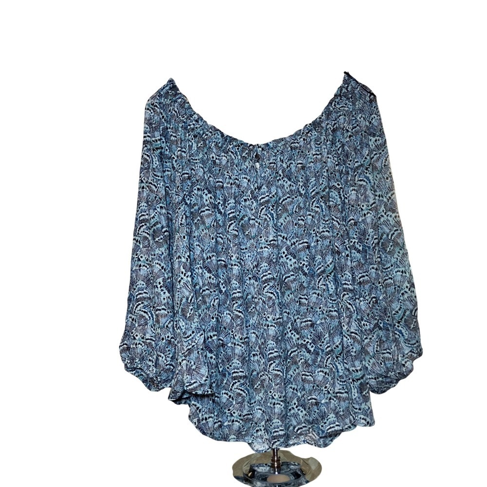 Terra & Sky Womens 2X Convertible Off Shoulder Blouse 20W-22W Blue Butterfly